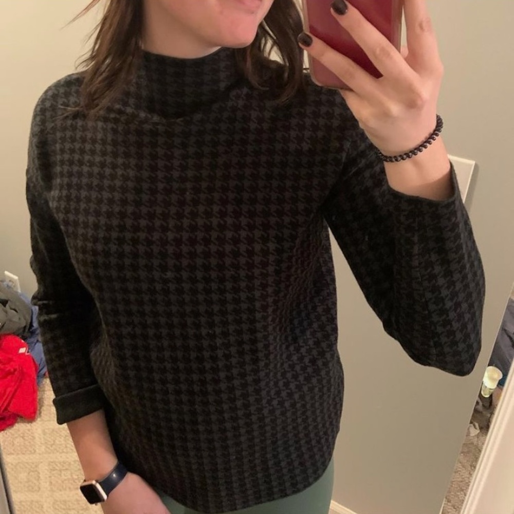 Black and Olive Green Houndstooth Blouse